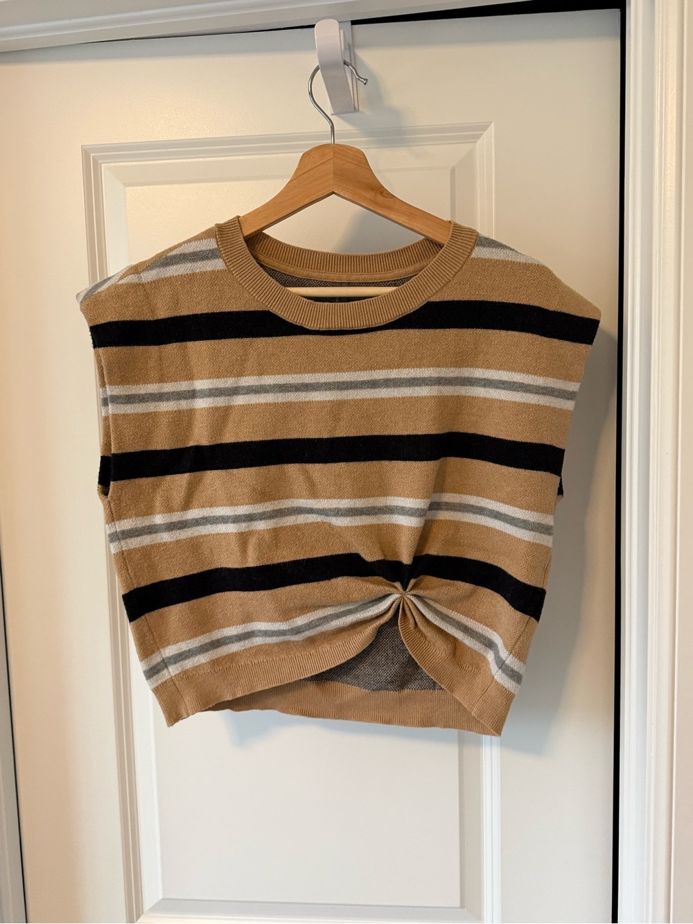 Anthropologie Striped Sleeveless Knit Top - Camel, Black, Gray, White